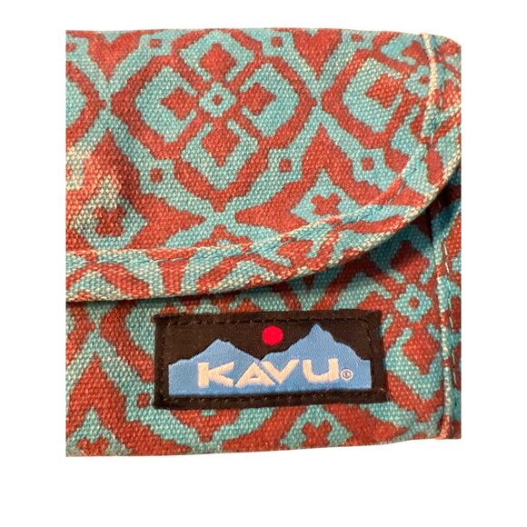 Kavu Trendy Geometric Print Wallet Blue Brown Trifold Zip Pocket ID Holder READ - Picture 2 of 8